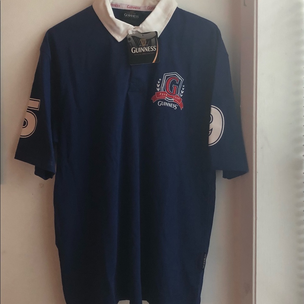 Guinness Navy & White Classic Rugby Shirt - Sz L